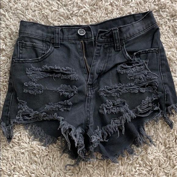 UNIF Black high waisted ripped black jean shorts - Picture 1 of 3
